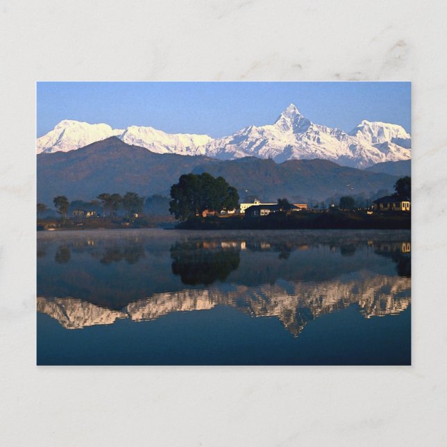 Aussicht auf Macchapuchach über Pokhara-See, Pokha Postkarte (Vorderseite)