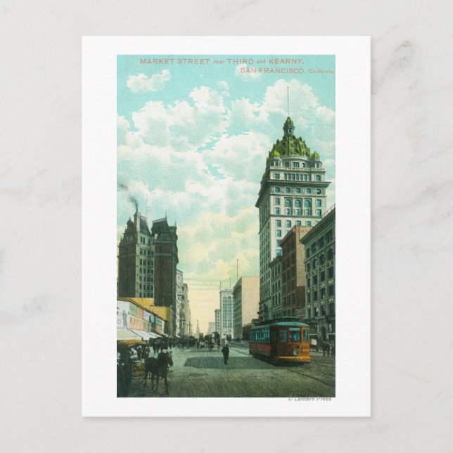 Aussicht auf Market St. bei 3. und Kearny Postkarte (Vorderseite)