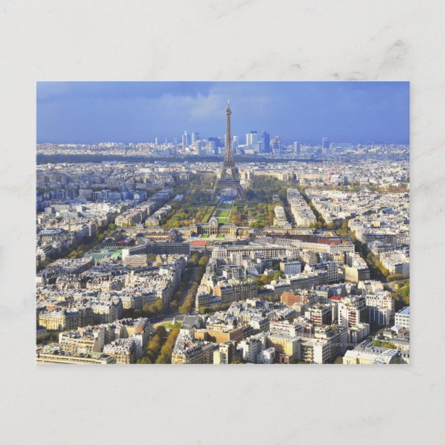 Aussicht auf Paris mit Eiffelturm und La Defense Postkarte (Vorderseite)