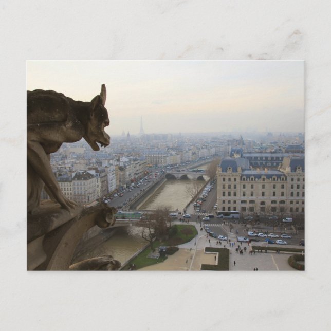 Aussicht auf Paris mit Gargoyle Notre Dame De Pari Postkarte (Vorderseite)