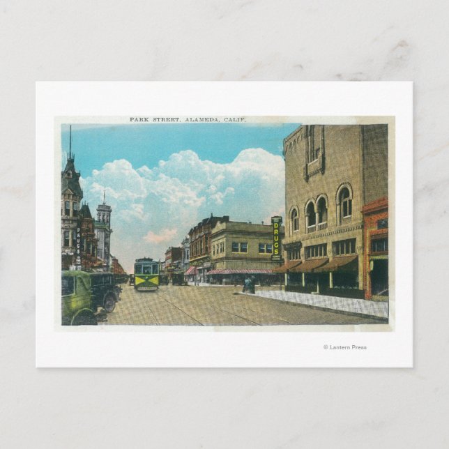 Aussicht auf Park Street, Street CarAlameda, CA Postkarte (Vorderseite)