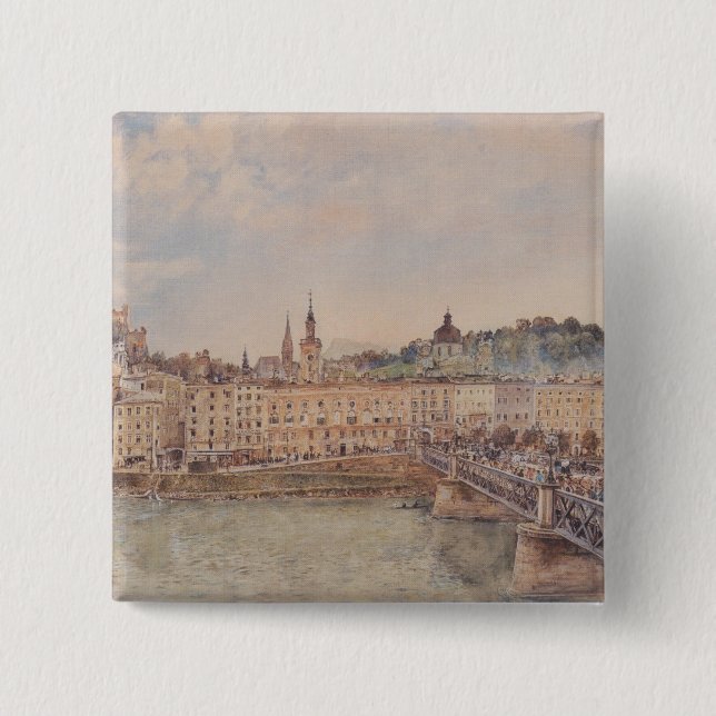 Aussicht auf Salzburg (von Rudolf von Alt) Button (Vorderseite)