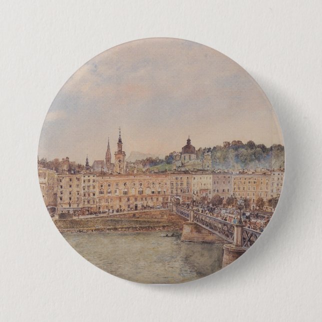 Aussicht auf Salzburg (von Rudolf von Alt) Button (Vorderseite)