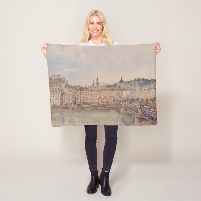 Aussicht auf Salzburg (von Rudolf von Alt) Fleecedecke (Beispiel)
