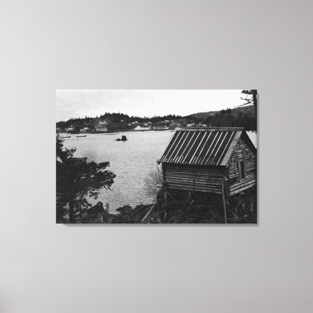 Aussicht auf Seldovia, Alaska aus dem Wasser Leinwanddruck (Vorderseite)