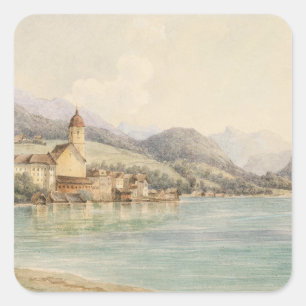 Aussicht auf St. Wolfgang am Wolfgangsee Carl Lafi Quadratischer Aufkleber