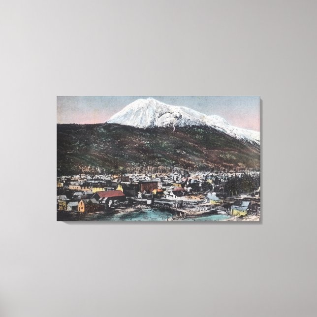 Aussicht auf Stadt und Berg DeweySkagway, AK Leinwanddruck (Vorderseite)