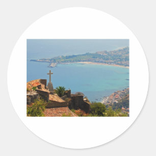 Aussicht auf Taormina 3 Runder Aufkleber