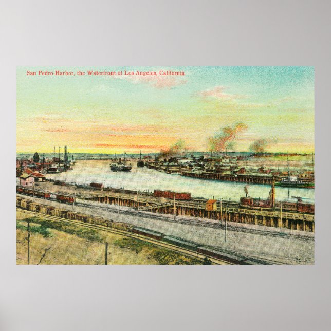 Aussicht aus der Luft auf den Hafen von San Pedro Poster (Vorne)