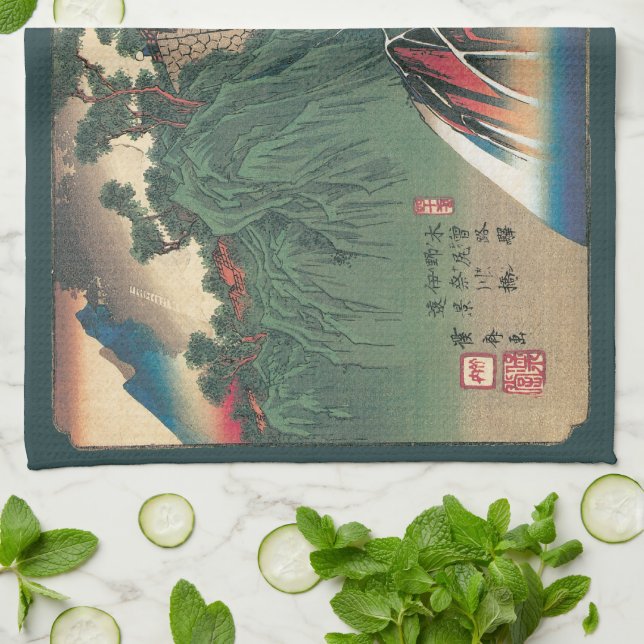 Aussicht über die Brücke über den Fluss Ina, Nojir Geschirrtuch (Gefaltet)