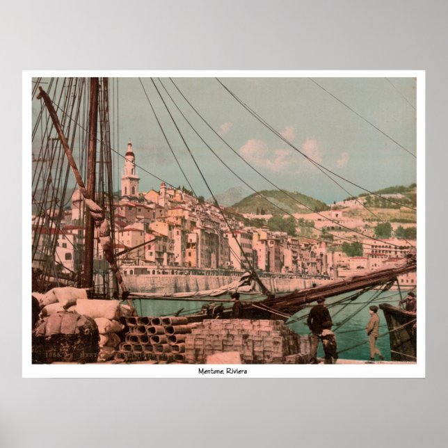 Aussicht vom Hafen, Mentone, Riviera Poster (Vorne)