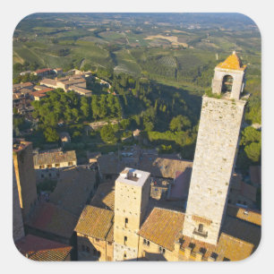 Aussicht vom Tower, San Gimignano, Siena, Toskana Quadratischer Aufkleber