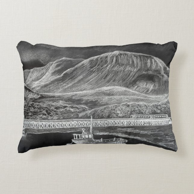 Aussicht von Barmouth Richtung Cader Idris Kopfkis Zierkissen (Vorderseite)