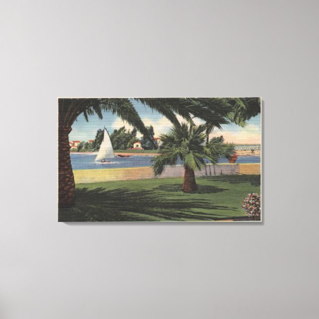 Aussicht von Collins Island, Segelboot auf Wasser Leinwanddruck (Vorderseite)