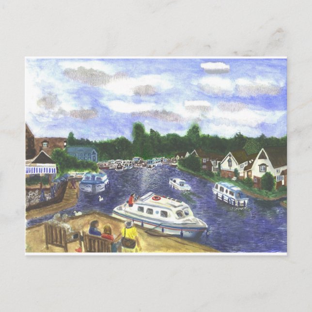 Aussicht von der Wroxham Bridge Norfolk Broads Postkarte (Vorderseite)