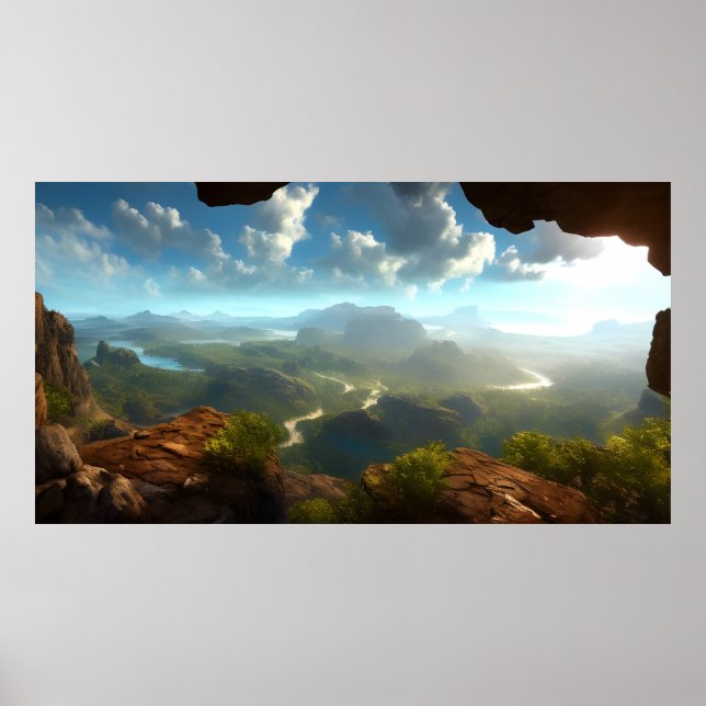 Aussicht von einer Klippe aus auf eine schöne Land Poster (Vorne)