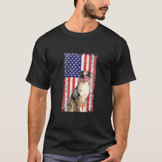 Aussie American Flag Hund trägt Gesichtsmaske 4. J T-Shirt