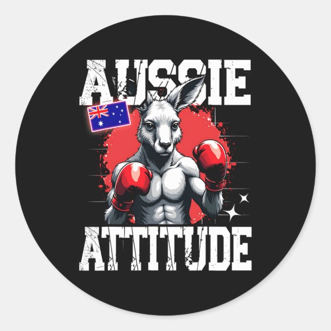 Aussie Attitude Funny Kangaroo Boxing Australia Bo Runder Aufkleber (Vorderseite)