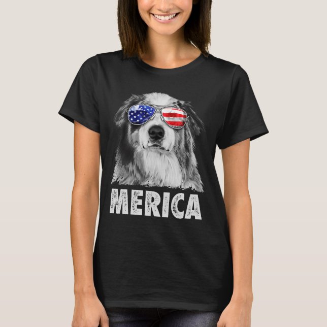 Aussie Australian Shepherd 4. Juli Merica T-Shirt (Vorderseite)