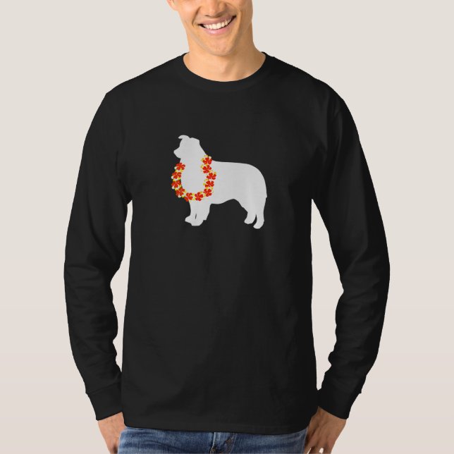 Aussie Australian Shepherd Aloha Hawaiian Lei Dog T-Shirt (Vorderseite)