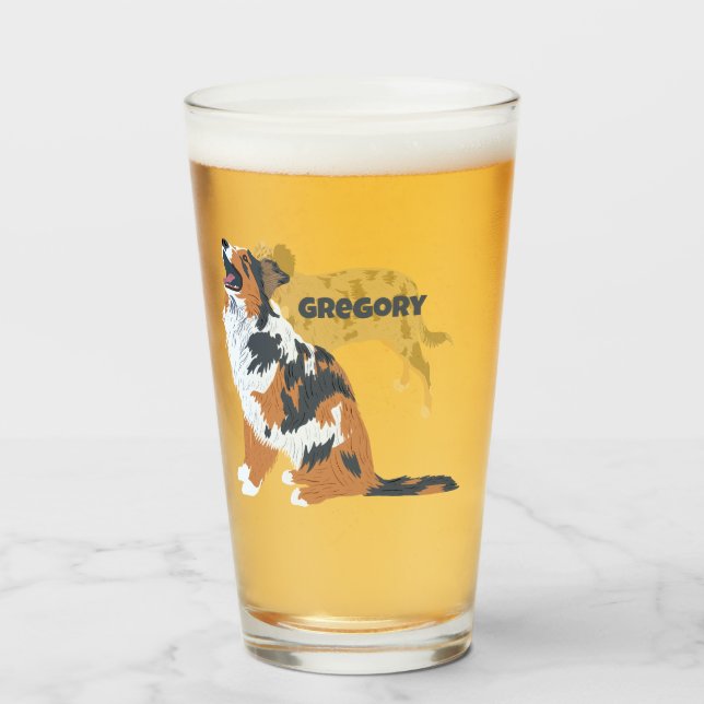 Aussie Australian Shepherd Dog Personalisiert Glas (Vorne (Gefüllt))