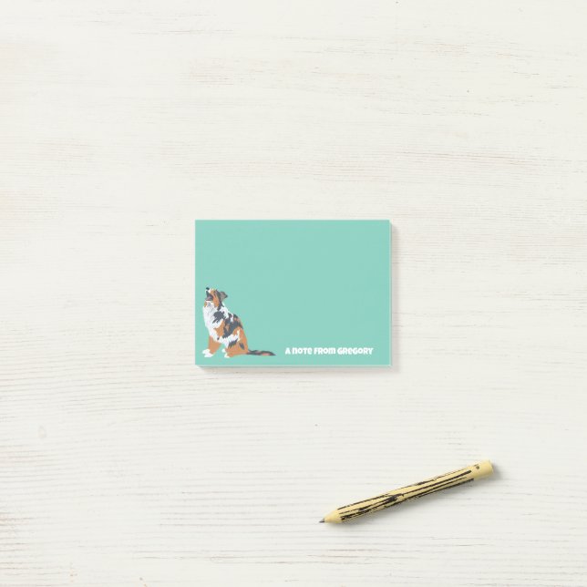 Aussie Australian Shepherd Dog Personalisiert Post-it Klebezettel (Auf Schreibtisch)