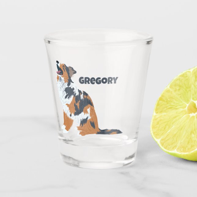 Aussie Australian Shepherd Dog Personalized Schnapsglas (Vorderseite)
