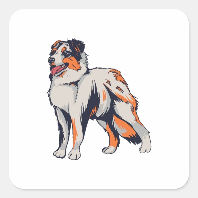 Aussie - Australian Shepherd Dog Quadratischer Aufkleber (Vorderseite)