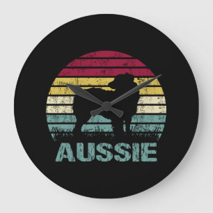 Aussie Australian Shepherd Retro Silhouette Große Wanduhr
