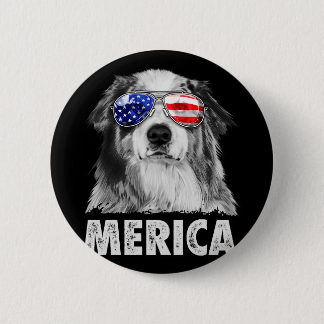Aussie australischer Schäferhund 4. Juli Merica Button (Vorderseite)