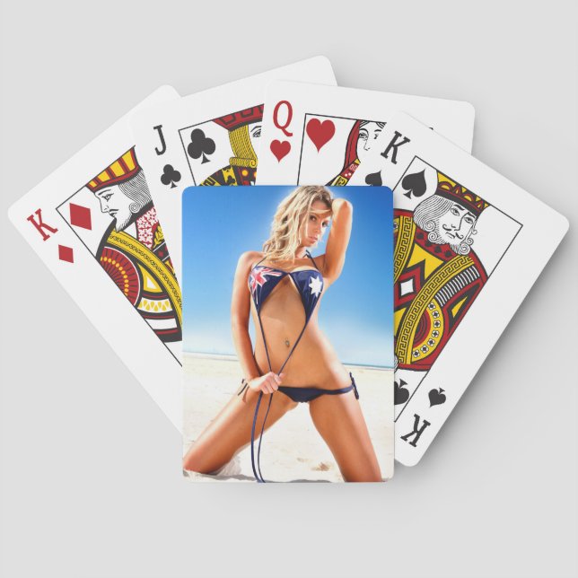 Aussie Bikini Babe spielt Karten Spielkarten (Rückseite)