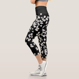 Aussie Black and White Daisies Capri Leggings