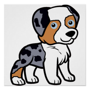 aussie blue merle Cartoon Poster