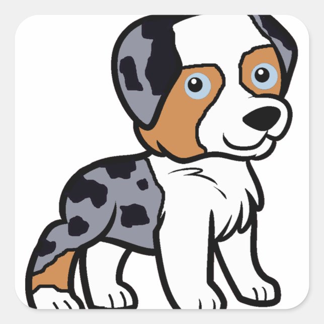 aussie blue merle Cartoon Quadratischer Aufkleber (Vorderseite)