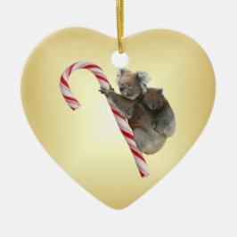 Aussie Christmas Koalas on Candy Cane Keramik Ornament