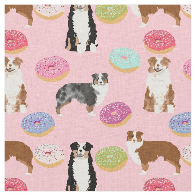 Aussie Hunde und Donuts pink Stoff (Nahaufnahme)