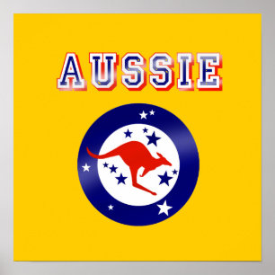 Aussie Kangaroo Flaggenemblem Logo Geschenke Poster
