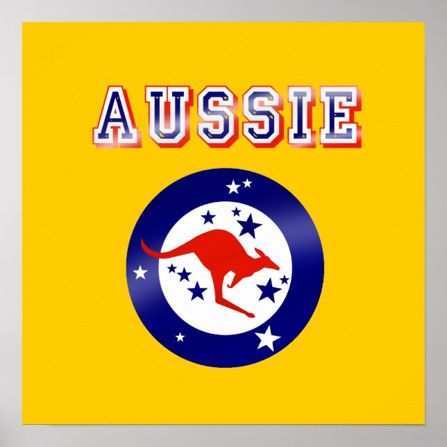 Aussie Kangaroo Flaggenemblem Logo Geschenke Poster (Vorne)
