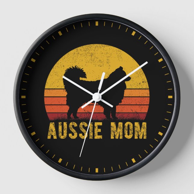 Aussie Mama Australian Shepherd Dog Mama Retro Uhr (Vorderseite)