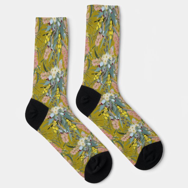 Aussie Native Bush Blooms Mustard Yellow Socken (Rechts)