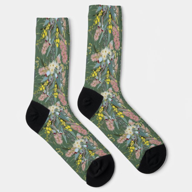 Aussie Native Bush Blooms Vintag Green Socken (Rechts)