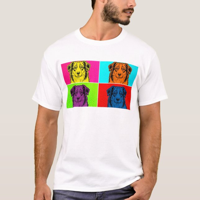 Aussie Pop Art im Warhol-Stil | Australian Shepher T-Shirt (Vorderseite)
