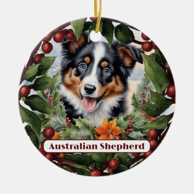 Aussie Pup Ornament, Personalize Puppy Christmas Keramik Ornament (Vorne)