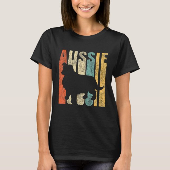 Aussie Retro 1970er Dog Australian Shepherd Distre T-Shirt (Vorderseite)