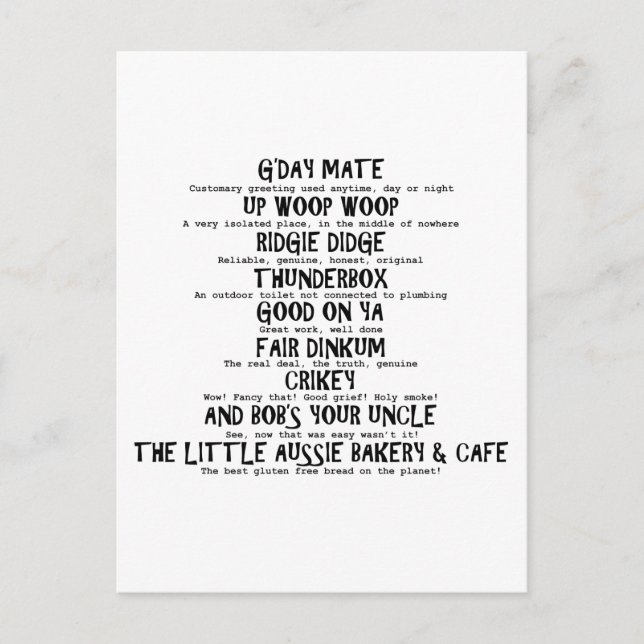 Aussie Slang Postkarte (Vorderseite)