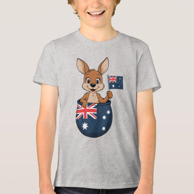 Aussie Spirit - Kangaroo mit australischer Flagge Tri-Blend Shirt (Vorderseite)