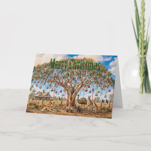Aussie-Tiere-Weihnachts-Gumtree-Baumschmuck Karte (Vorderseite)