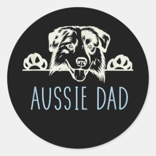 Aussie Vater mit Australian Shepherd Dog Runder Aufkleber