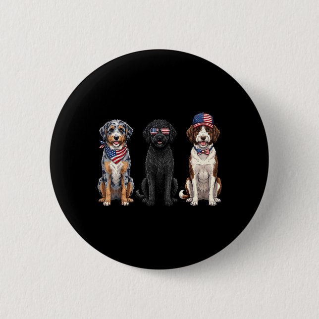 Aussiedoodle 4. Juli Amerikanische Flagge Hund Button (Vorderseite)
