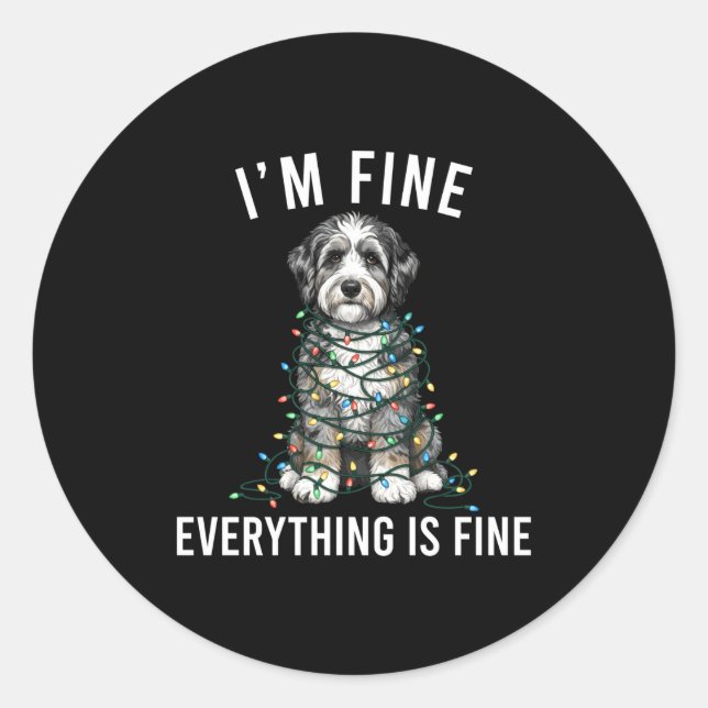 Aussiedoodle Christmas I'm Fine Everything Is Fine Runder Aufkleber (Vorderseite)